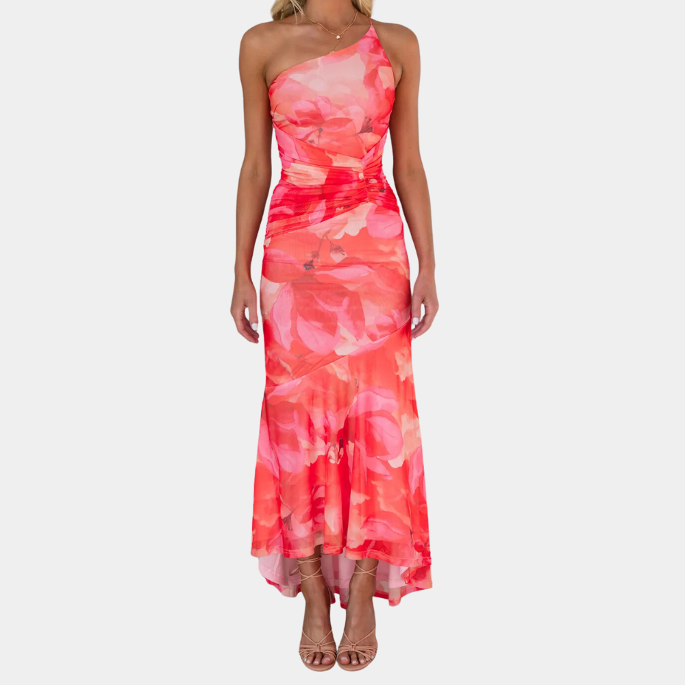 Isabella Jurk | Dames Lange Jurk met Asymmetrische Schouder en Elegante Pasvorm