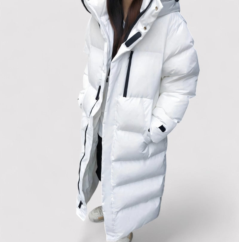 Isabella Lange zwarte dames winterjas – waterdichte gewatteerde puffer parka met capuchon