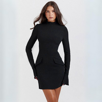 Selena Jurk | Bodycon Feestjurk met Zakken, Lange Mouwen en Sexy Mini-Lengte