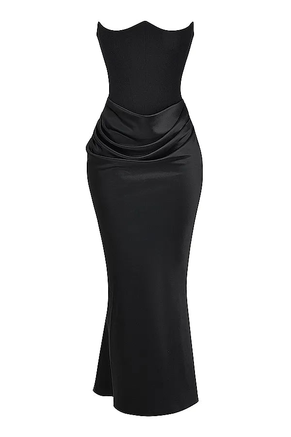 Isabella Dress | Luxe Satijnen Maxi-jurk met Gecorsetteerd Lijfje en Kantdetails