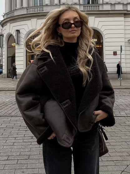 Lucia bruine leren jas met fleece voering – vintage stijl & warmte