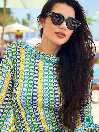 Luna Maxi Zomerjurk - Gedessineerde jurk met lange mouwen voor dames