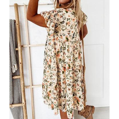 Lucia Jurk | Bloemenprint Zomerjurk met Ruches en Luchtige A-lijn Pasvorm