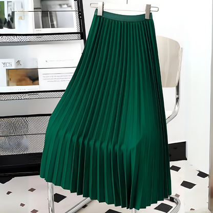 Luna satijnen plooirok – hoge taille midi-rok met elegante glans
