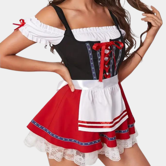 Felipa Dirndl Jurk | Elegante Oktoberfest-jurk met Geborduurd Lijfje en Bijpassend Schort