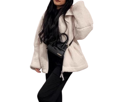 Giulietta dames lamswollen jas – warme fleece jas met rits en hoge kraag