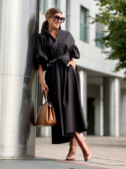 Phoebe Jurk | Zwarte One-Size Zomerjurk van Egyptisch Katoen met Ceintuur