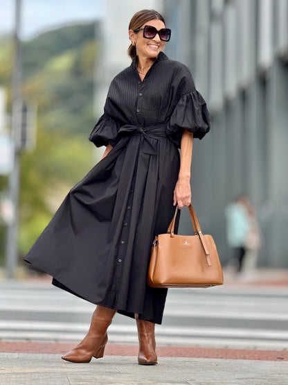 Phoebe Jurk | Zwarte One-Size Zomerjurk van Egyptisch Katoen met Ceintuur