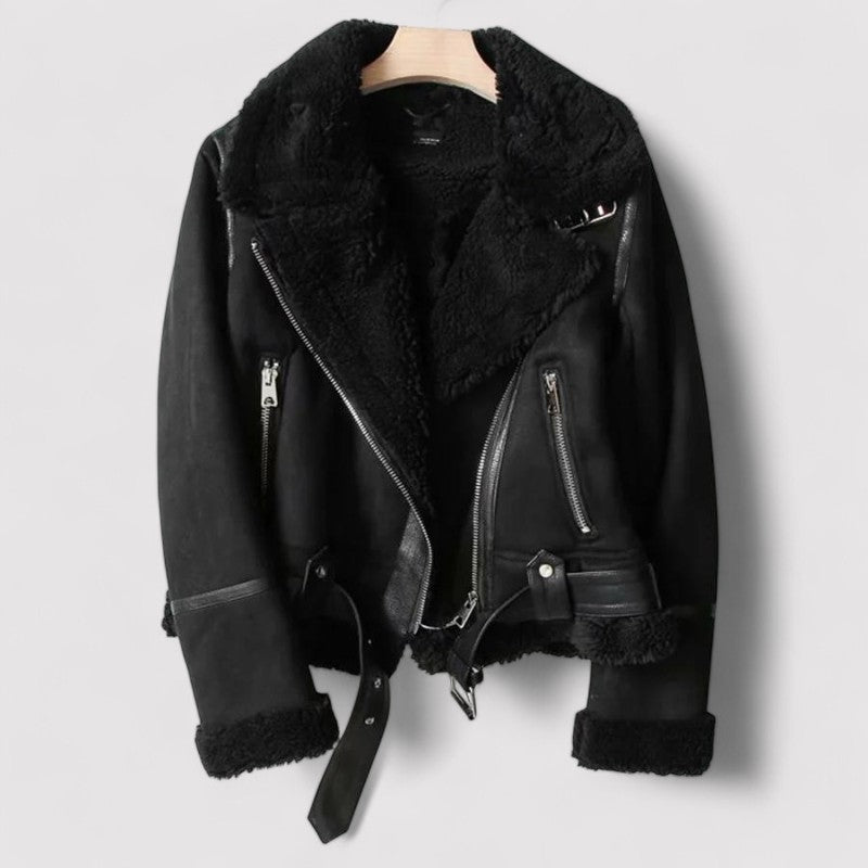 Amy | Leren Jas Suède Afwerking | Ultiem Comfort en Warmte met Sherpa Voering