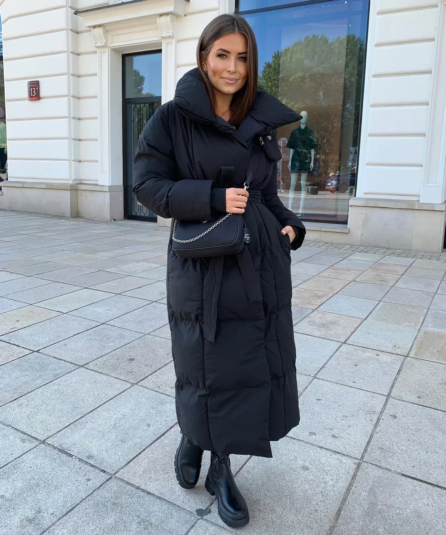Giulia Lange gewatteerde dames winterjas – stijlvolle puffer coat met taille-riem