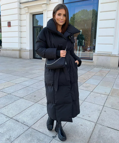 Giulia Lange gewatteerde dames winterjas – stijlvolle puffer coat met taille-riem