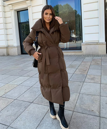 Giulia Lange gewatteerde dames winterjas – stijlvolle puffer coat met taille-riem