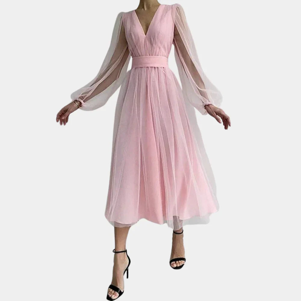 Noa Midi-Jurk | Luchtige Midi-Jurk van Semi-Transparant Polyester met Elegante Uitstraling