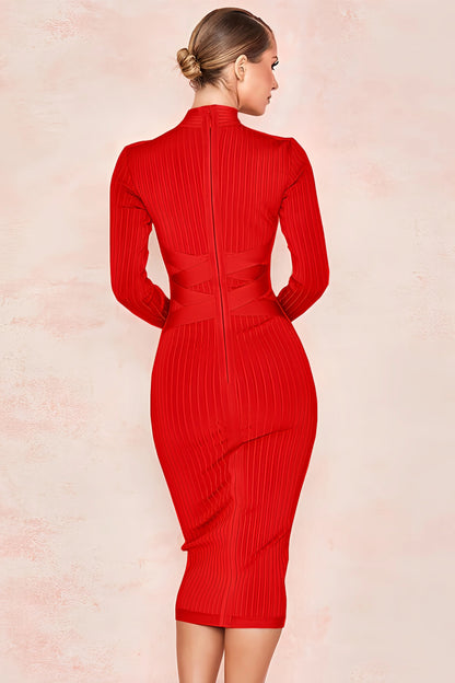 Valentina Jurk | Stijlvolle Midi-Jurk met Opstaande Kraag en Elegante Pasvorm