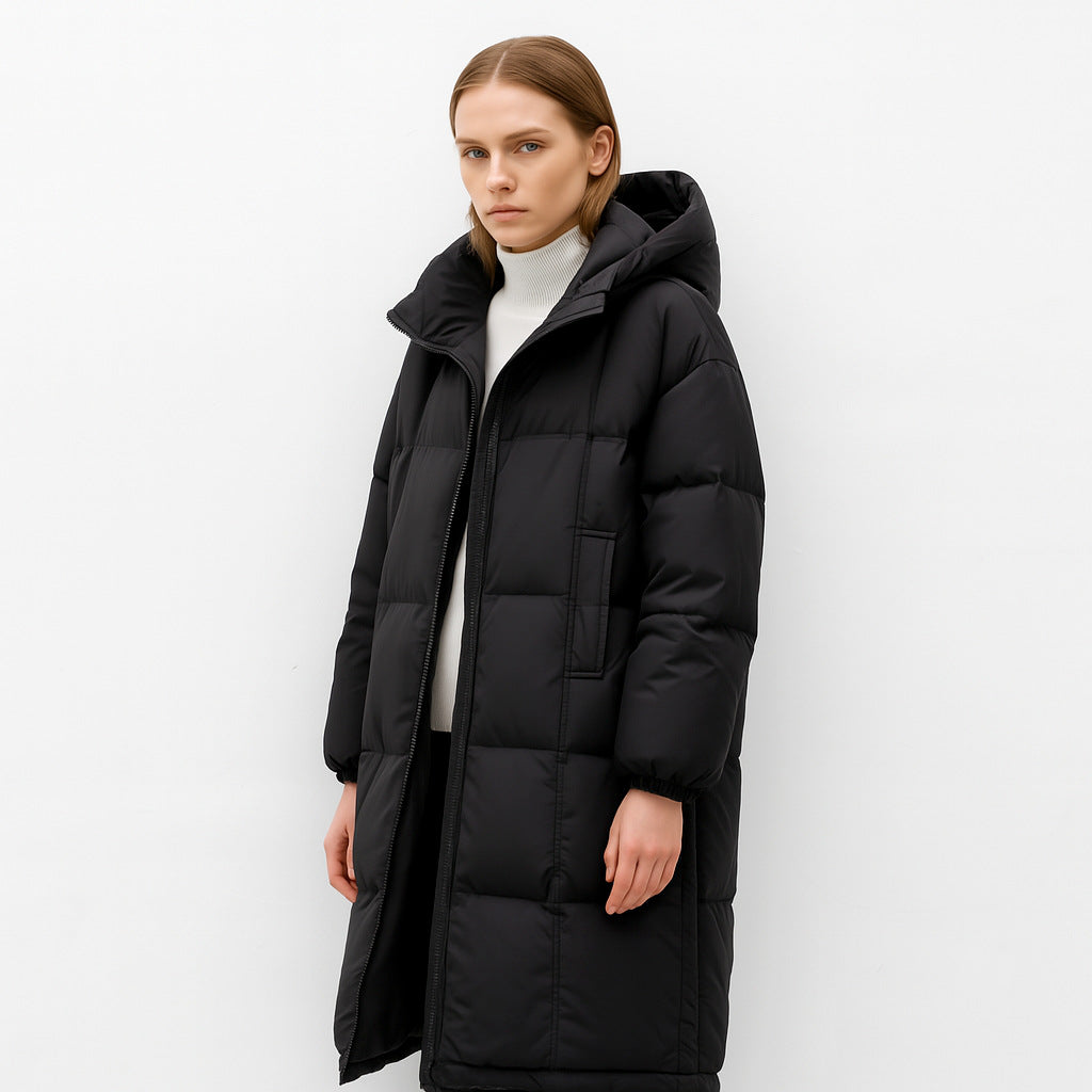 Chiara Dames lange gewatteerde winterjas – warme jas met capuchon en ritszakken
