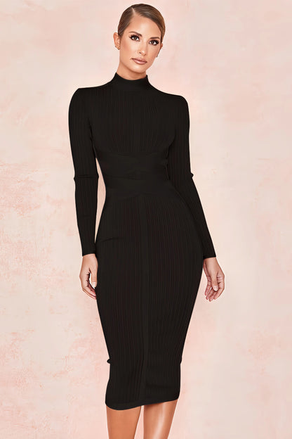 Valentina Jurk | Stijlvolle Midi-Jurk met Opstaande Kraag en Elegante Pasvorm