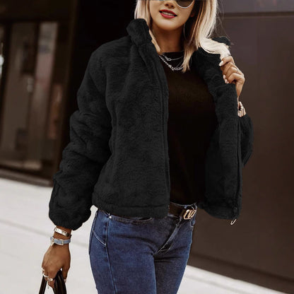 Bianca Faux Fur Coat | Oversized Damesjas met Pluche Textuur en Hoge Kraag