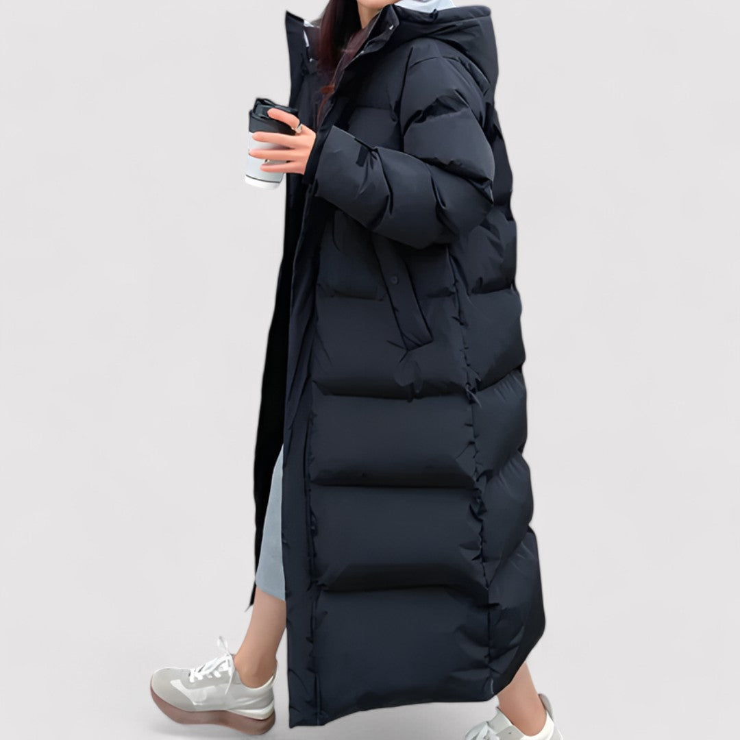 Isabella Lange zwarte dames winterjas – waterdichte gewatteerde puffer parka met capuchon