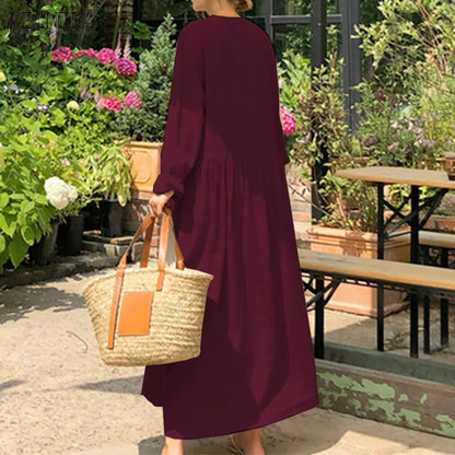 Isadora Jurk | Oversized Katoenen Overhemdjurk met Lange Mouwen en Bohemian Maxi Look