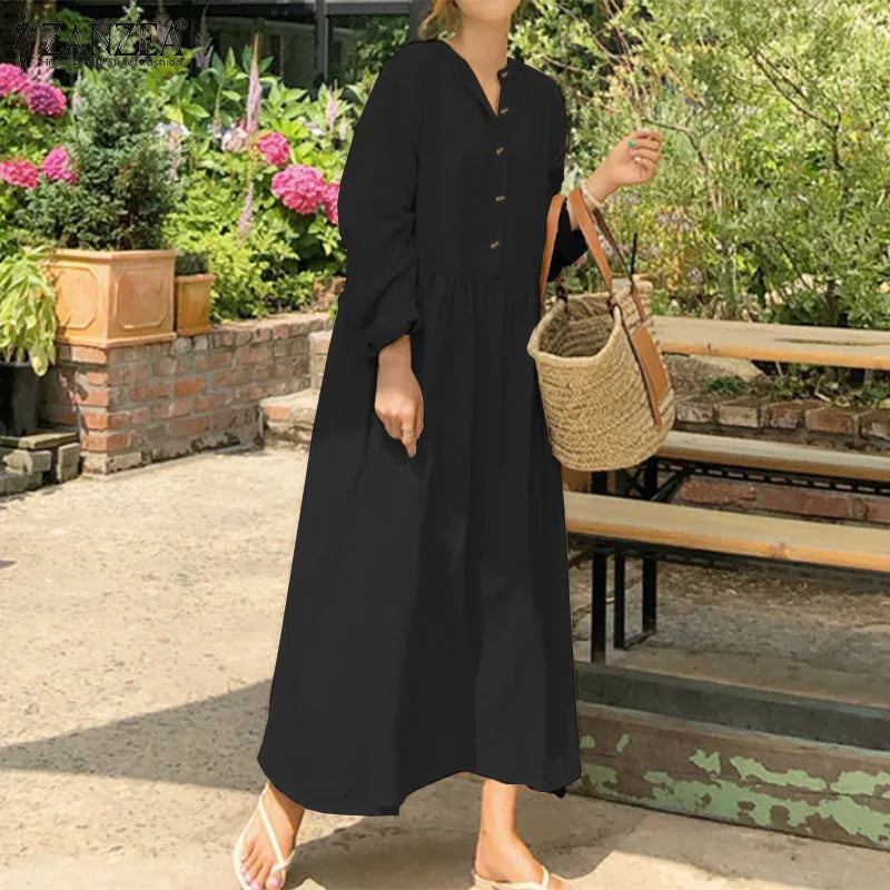 Isadora Jurk | Oversized Katoenen Overhemdjurk met Lange Mouwen en Bohemian Maxi Look