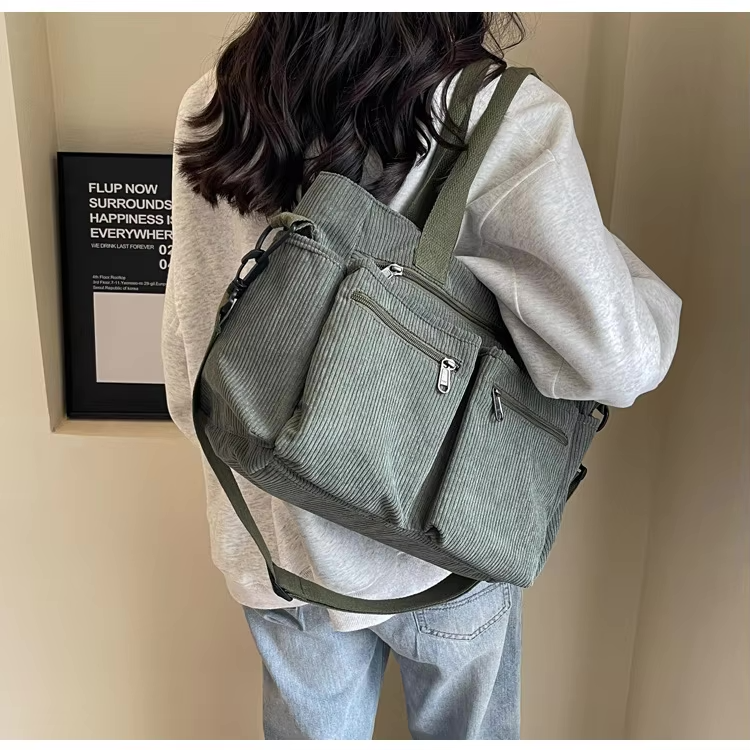 Lucia Tote Bag | Corduroy Draagtas met Ruim Hoofdvak en Verstelbare Schouderband