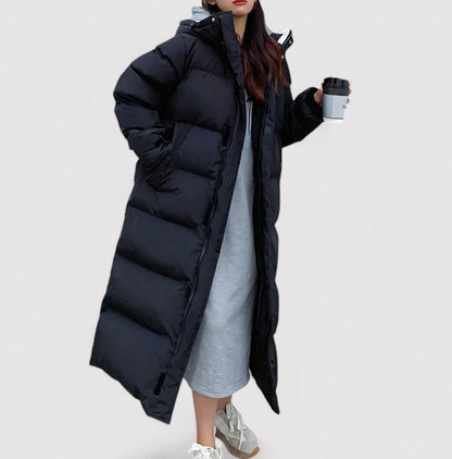 Isabella Lange zwarte dames winterjas – waterdichte gewatteerde puffer parka met capuchon