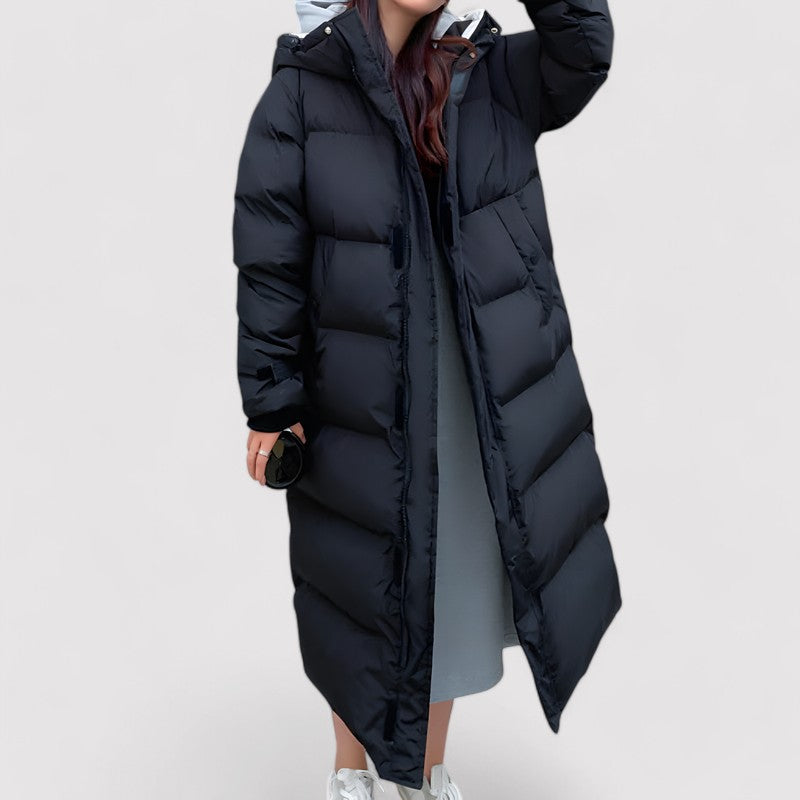 Isabella Lange zwarte dames winterjas – waterdichte gewatteerde puffer parka met capuchon