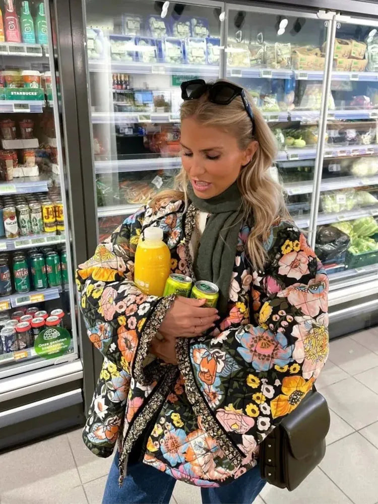 Aaliyah Bloemenjas | Vintage Warme Damesjas met Losse Pasvorm en Bloemenprint