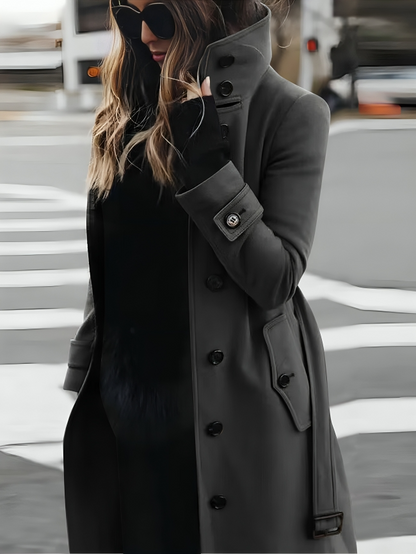 Livia Dames trenchcoat met ceintuur – elegante lange jas met hoge kraag en A-lijn pasvorm