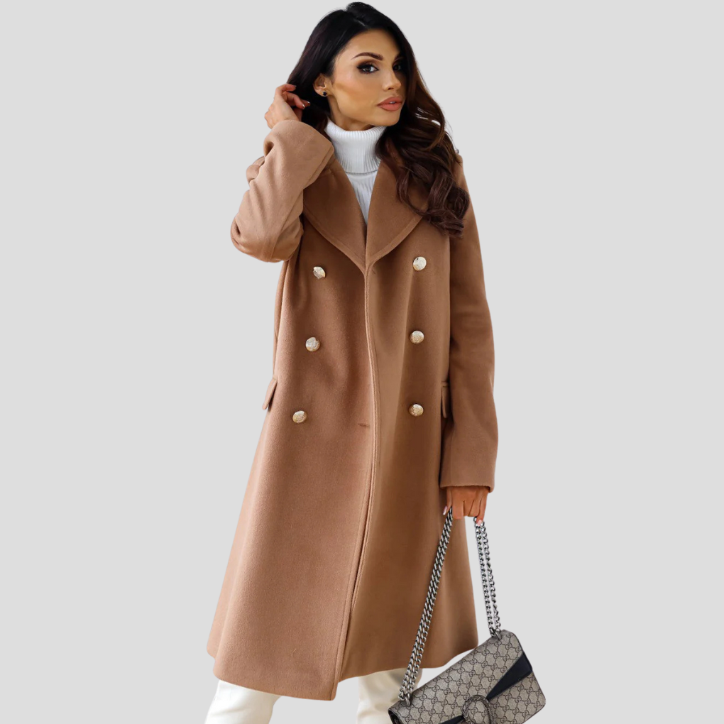 Gabriella Dames dubbelrijige winterjas – elegante wolmix jas met klassieke revers