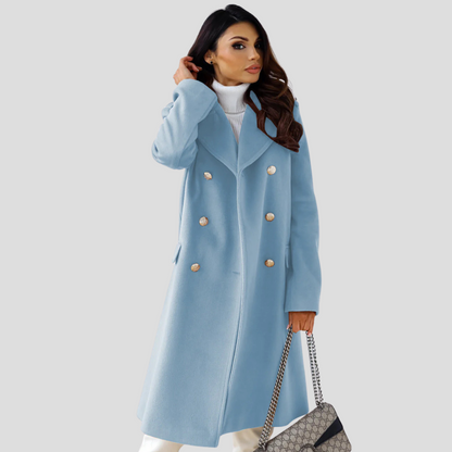 Gabriella Dames dubbelrijige winterjas – elegante wolmix jas met klassieke revers