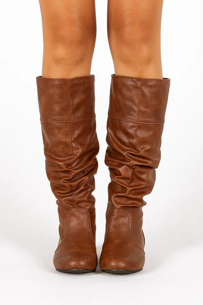 Zara Kniehoge Laarzen Dames – Synthetisch Leren Slouchy Laarzen met Lage Hak