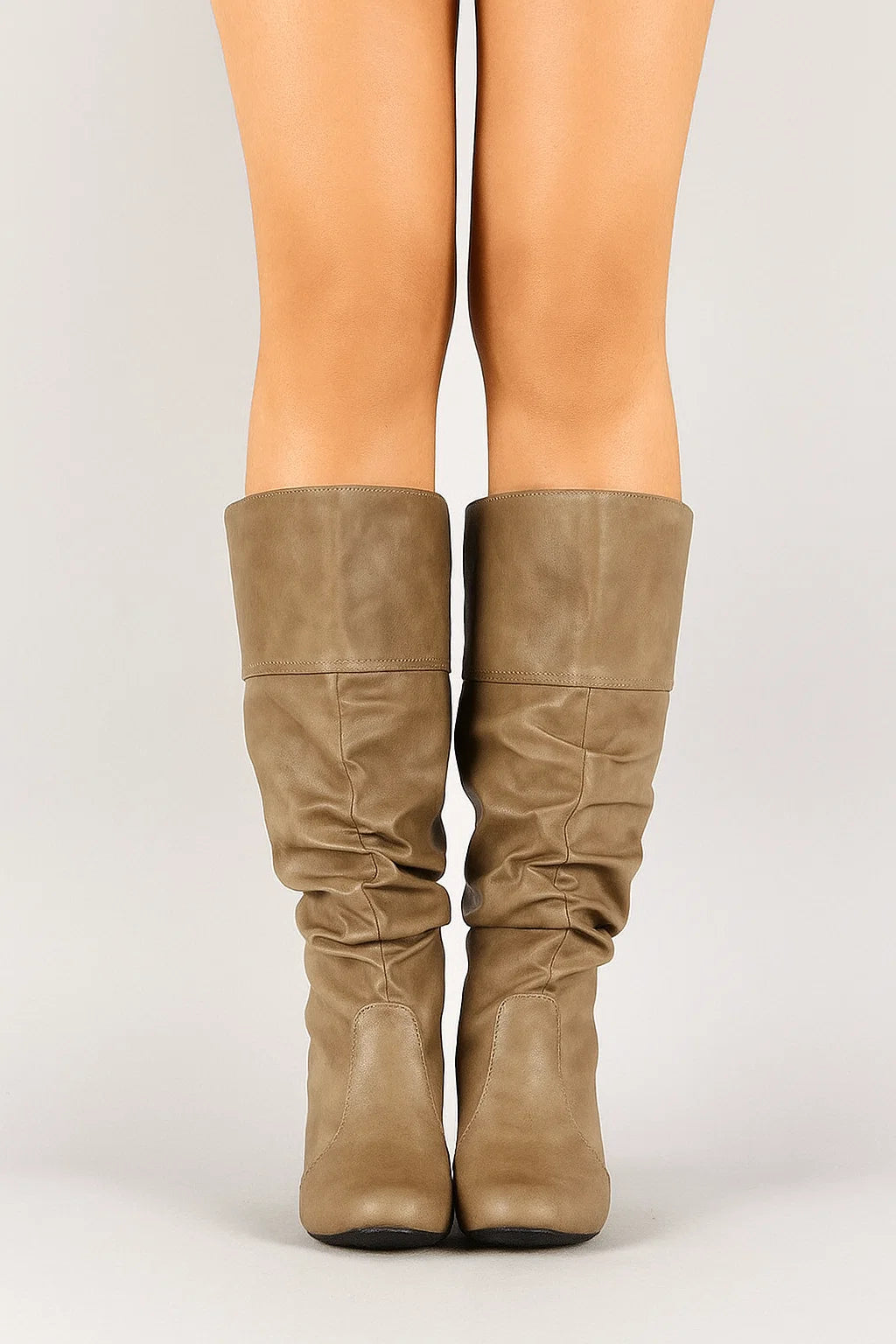 Zara Kniehoge Laarzen Dames – Synthetisch Leren Slouchy Laarzen met Lage Hak