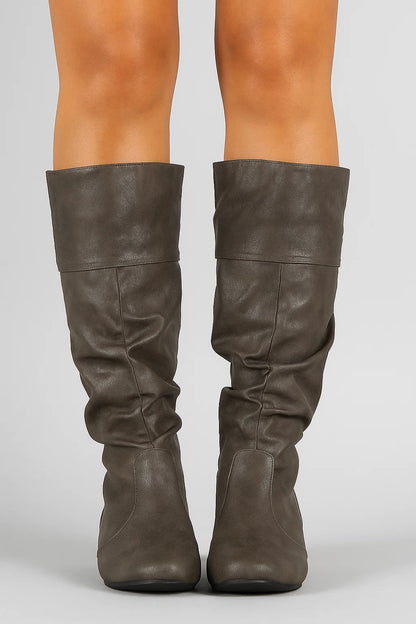 Zara Kniehoge Laarzen Dames – Synthetisch Leren Slouchy Laarzen met Lage Hak