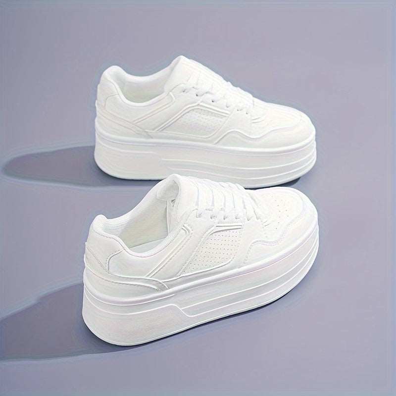 Ailani Sneakers | Witte Plateau Sneakers met Vetersluiting en Comfortabel Bovenwerk