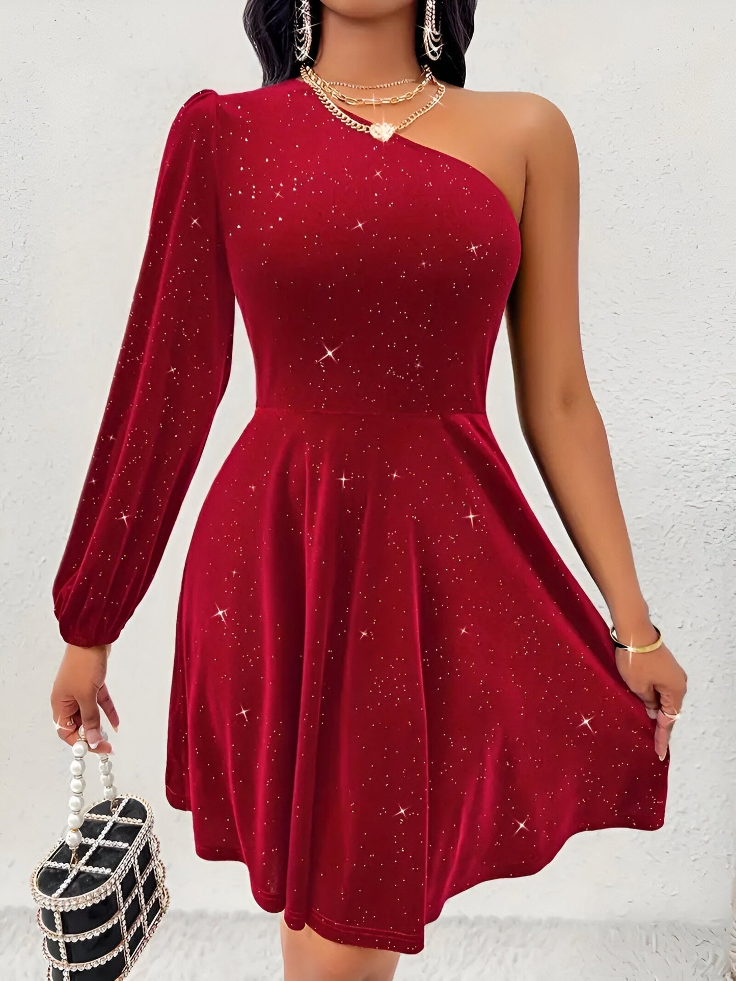 Serena One-Shoulder Dress | Damesjurk met Chic Eén-Schouder Design, A-lijn Pasvorm en Speelse Ruches