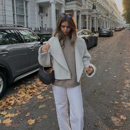 Arianna Witte teddy winterjas dames – oversized jas met kraag en zachte stof