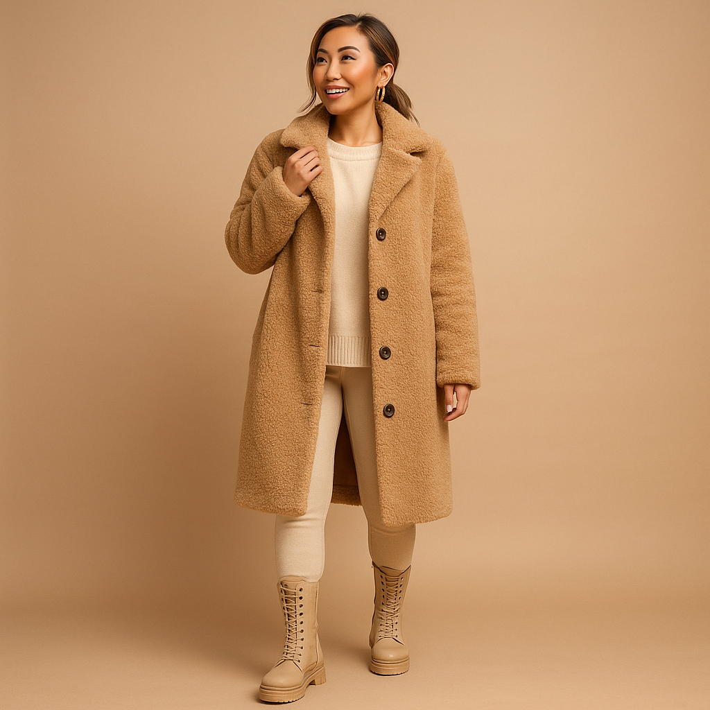 Isabella Lange Teddy Jas Dames in Beige – Stijlvolle Warme Winterjas