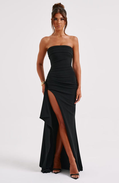 Ayla Maxi-Jurk | Off-Shoulder Elegantie met Hoge Split voor Avond en Gala